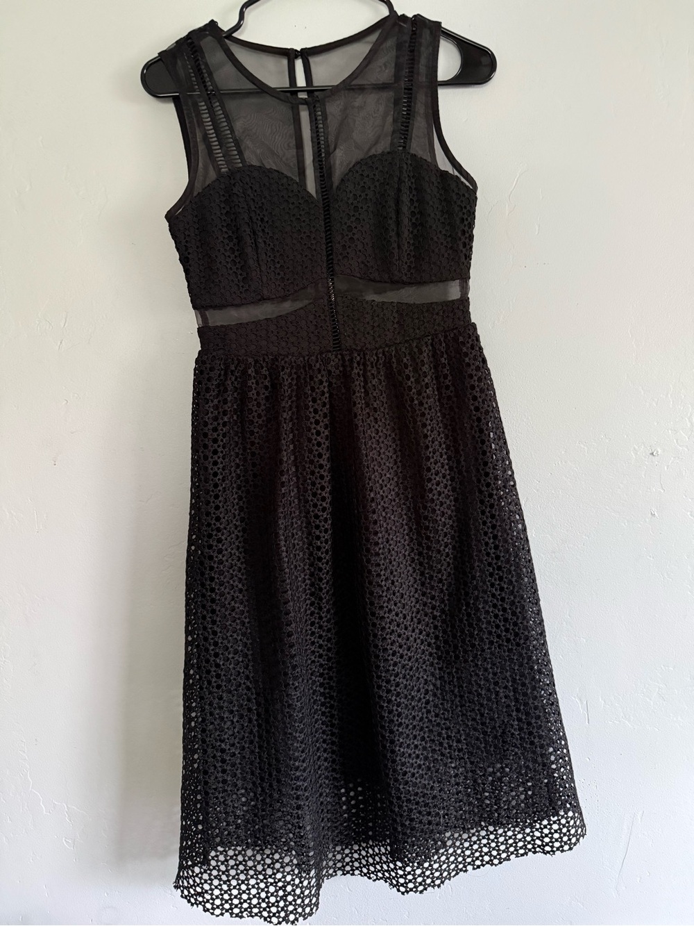 the clothing company Black Sleeveless Mesh Fit-and-Flare Midi Dress